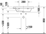 DURAVIT DuraStyle Möbelwaschtisch 650 mm mit Überlauf, 1 Hahnloch, weiß – wandhängend