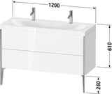Duravit XViu Möbelwaschtischset 1200 mm Nussbaum Mitte mit Hahnlochbank und Raumsparsiphon