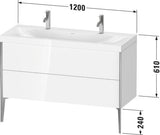 Duravit XViu Möbelwaschtischset 1200 mm Nussbaum Mitte mit Hahnlochbank und Raumsparsiphon