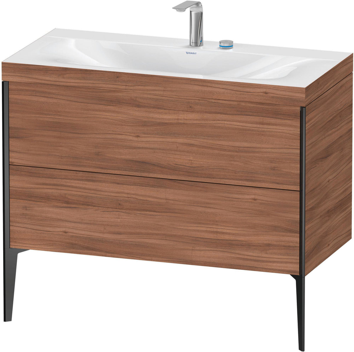 DURAVIT XViu c-bonded Waschtischunterbauset 1000 mm, 2 Auszüge, Schwarz Matt / Nussbaum