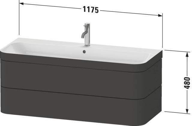 Duravit Happy D.2 c-bonded Waschtischset 1175 mm wandhängend mit 2 Schubkästen und Tip-on Technik