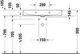 Duravit DuraSquare Möbelwaschtisch 800 mm mit Hahnlochbank, weiß geschliffen
