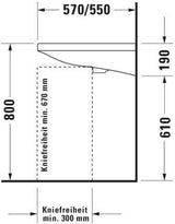 DURAVIT DuraStyle Waschtisch 650 mm, weiß, mit Überlauf, 1 Hahnloch, wandhängend, Sanitärkeramik
