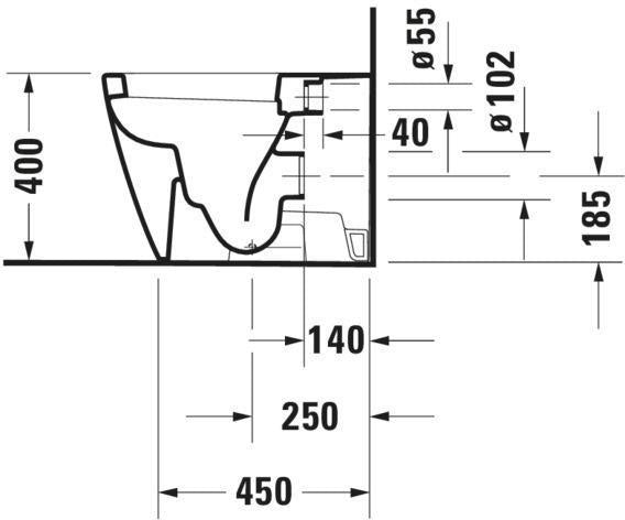 DURAVIT Stand-WC Starck 2 Tiefspüler 570 mm, Abgang waagerecht, weiß