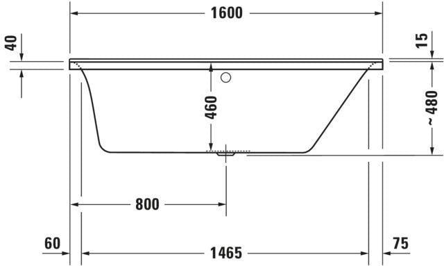 Duravit P3 Comforts Einbau-Badewanne 1600x700 mm Weiß, rechte Ausführung, 1 Rückenschräge