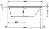 Duravit P3 Comforts Einbau-Badewanne 1600x700 mm Weiß, rechte Ausführung, 1 Rückenschräge