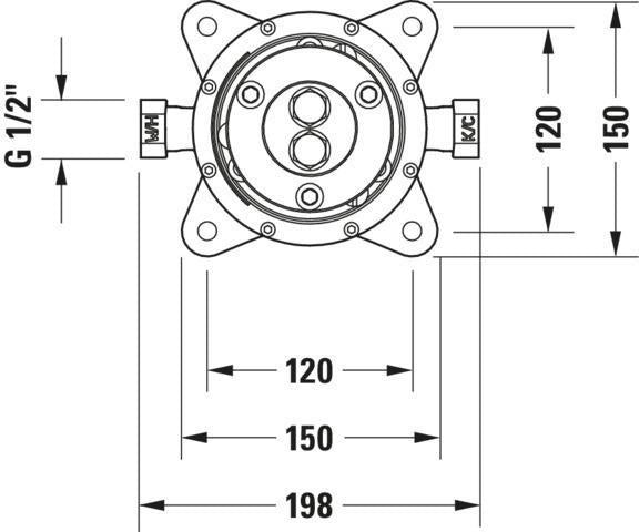 DURAVIT Unterputz-Grundkörper für Wannenmischer – Bodenstehend, G1/2 Zoll, Messing