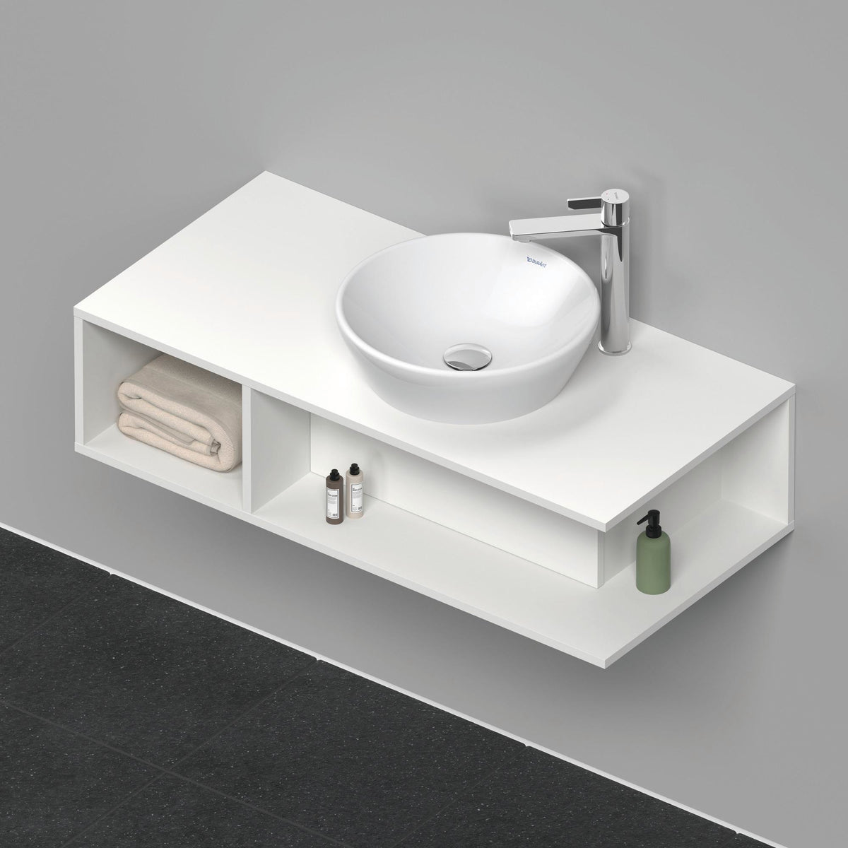 DURAVIT D-Neo Waschtischunterbau wandhängend 800 mm betongrau matt, Becken rechts, 1 offenes Fach