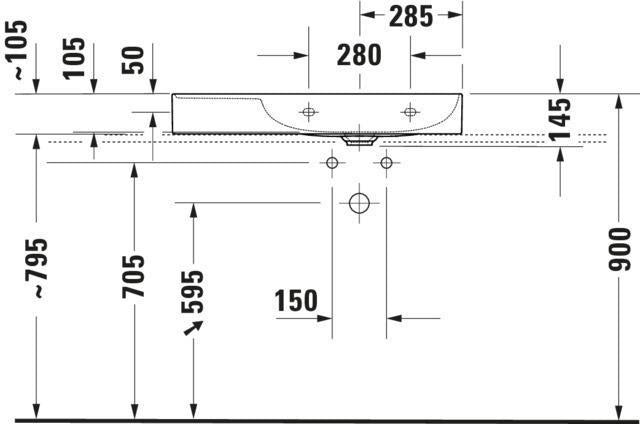 Duravit DuraSquare Waschtisch 800 mm, weiß, ohne Überlauf, mit Hahnlochbank, Becken rechts, geschliffen