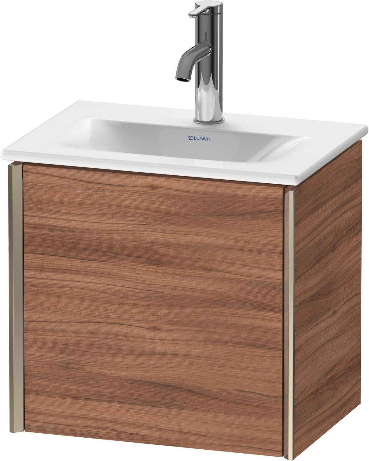 DURAVIT XViu Waschtischunterbau wandhängend 430 mm, 1 Tür rechts, Nussbaum dunkel – mit Tip-On-Technik