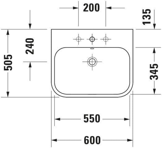 DURAVIT Möbelwaschtisch Happy D.2 600 mm mit Überlauf, 1 Hahnloch, weiß