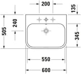 DURAVIT Möbelwaschtisch Happy D.2 600 mm mit Überlauf, 1 Hahnloch, weiß