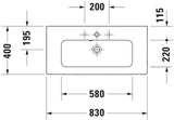 DURAVIT ME by Starck Möbelwaschtisch 830 mm Weiß Seidenmatt mit Überlauf und 1 Hahnloch