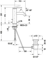DURAVIT C.1 Einhebel-Waschtischmischer M FreshStart MinusFlow mit Zugstange Schwarz Matt