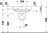 DURAVIT Waschtisch Happy D.2 600 mm mit Überlauf, Hahnlochbank und WonderGliss in Weiß