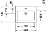 DURAVIT D-Code Waschtisch 600x480mm weiß mit HygieneGlaze, 1 Hahnloch & Überlauf – wandhängend