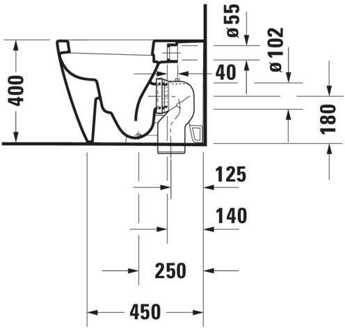 DURAVIT Stand-WC Starck 2 Tiefspüler 570 mm, Abgang waagerecht, weiß