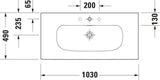 Duravit Viu Möbelwaschtisch 1030 mm Weiß mit Überlauf und Hahnlochbank