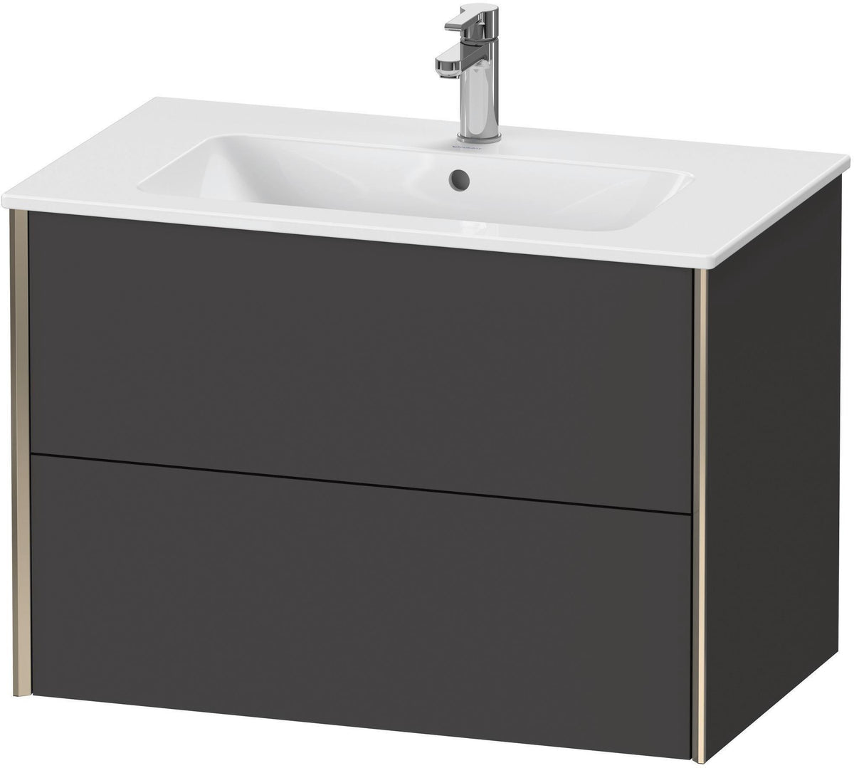 Duravit XViu Waschtischunterbau wandhängend 810 mm, 2 Schubkästen, champagner matt/weiß matt – ohne Griff, mit Tip-On-Technik