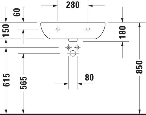 Duravit D-Code Waschtisch 550 mm weiß mit Überlauf und Hahnlochbank – Wandmontage