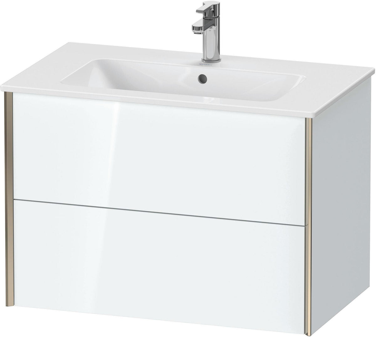Duravit XViu Waschtischunterbau wandhängend 810 mm, 2 Schubkästen, champagner matt/weiß matt – ohne Griff, mit Tip-On-Technik