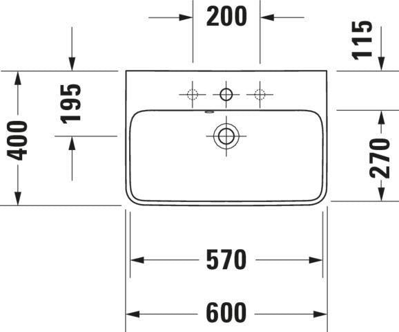 DURAVIT Waschtisch ME by Starck 600 mm Weiß Seidenmatt mit Überlauf und 1 Hahnloch