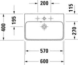 DURAVIT Waschtisch ME by Starck 600 mm Weiß Seidenmatt mit Überlauf und 1 Hahnloch