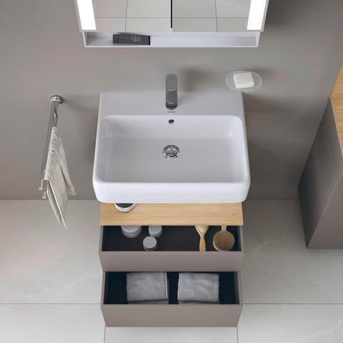 DURAVIT Qatego Waschtischunterbau 590 mm wandhängend, 1 Auszug, weiß Hochglanz, Nische Eiche Schwarz