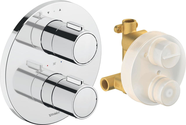 DURAVIT Thermostat Unterputz Set Rund Chrom Hochglanz – 2 Griffe, DN 15, Messing