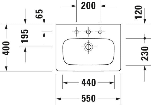 Duravit DuraStyle Möbelwaschtisch 550 mm mit Überlauf, Hahnlochbank & 3 Hahnlöchern in Weiß