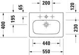 Duravit DuraStyle Möbelwaschtisch 550 mm mit Überlauf, Hahnlochbank & 3 Hahnlöchern in Weiß