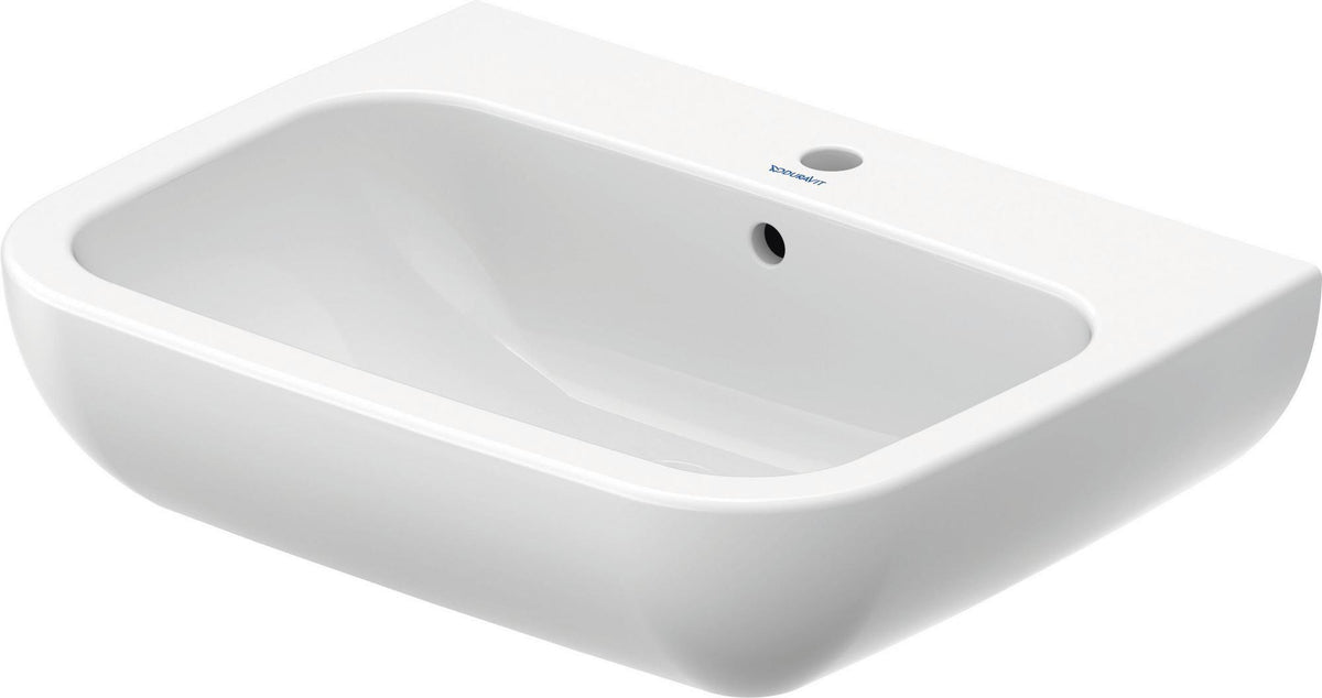 Duravit D-Code Waschtisch 550 mm weiß mit Überlauf und Hahnlochbank – Wandmontage