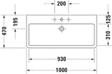 Duravit Waschtisch Vero 1000 mm mit Überlauf, 2 Hahnlöchern und geschliffenem Weiß