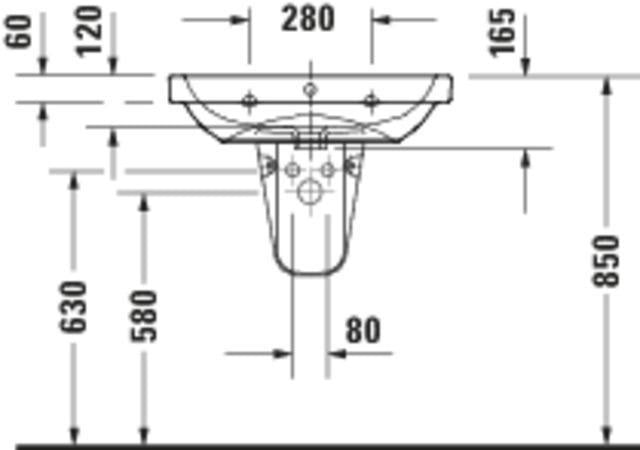 Duravit D-Code Waschtisch 650x460mm Weiß mit Überlauf, 1 Hahnloch, wandhängend