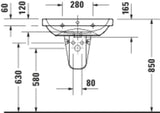 Duravit D-Code Waschtisch 650x460mm Weiß mit Überlauf, 1 Hahnloch, wandhängend