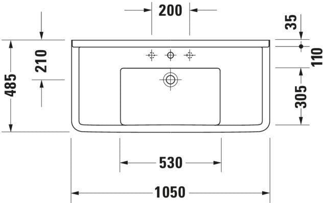 DURAVIT Möbelwaschtisch Starck 3 850 mm mit Überlauf, 1 Hahnloch, weiß – Wandhängend