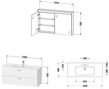 DURAVIT XBase Möbel-Set 1300 mm Nussbaum Dunkel mit Waschtisch, Unterbau und Spiegelschrank