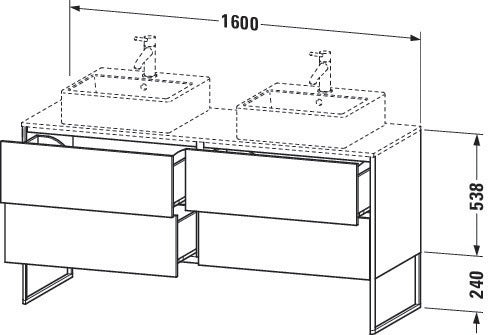 Duravit XSquare Waschtischunterbau 1600 mm mit Fußgestell und Höhenausgleich in s-matt