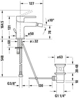 DURAVIT B.2 Einhebel-Bidetmischer Chrom 127 mm mit Zugstangen-Ablaufgarnitur