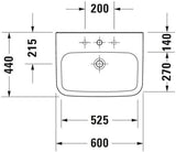 DURAVIT DuraStyle Waschtisch 600 mm weiß, ohne Hahnloch & Überlauf, wandhängend