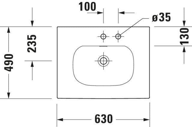 DURAVIT Viu Möbelwaschtisch 630 mm Weiß mit Überlauf und 1 Hahnloch