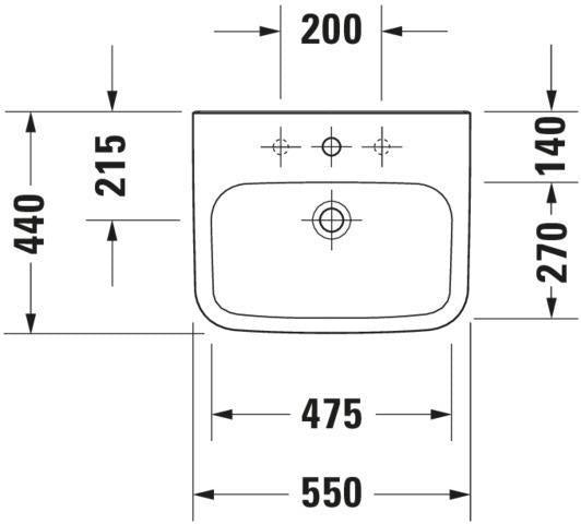 DURAVIT DuraStyle Waschtisch 550 mm Weiß mit Hahnlochbank, 1 Hahnloch, ohne Überlauf