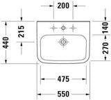 DURAVIT DuraStyle Waschtisch 550 mm Weiß mit Hahnlochbank, 1 Hahnloch, ohne Überlauf