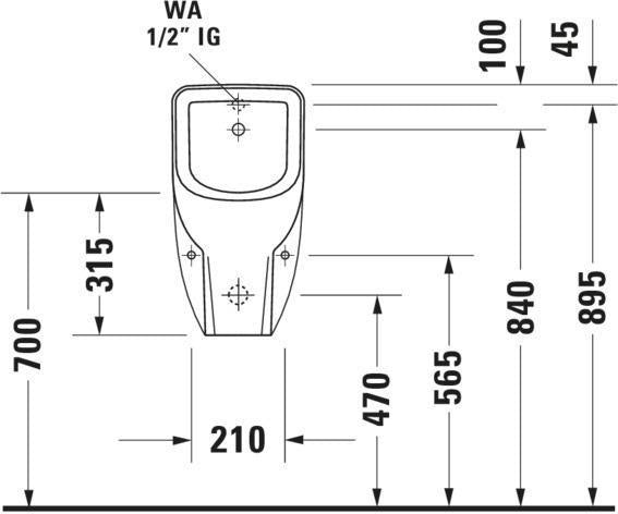 DURAVIT D-Code Urinal rimless, Zulauf hinten, ohne Fliege, weiß – Sanitärkeramik
