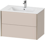 Duravit XViu Waschtischunterbau wandhängend 810 mm, 2 Schubkästen, champagner matt/weiß matt – ohne Griff, mit Tip-On-Technik