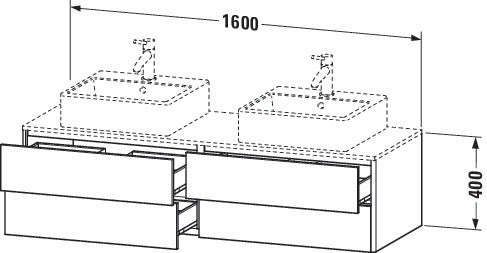 DURAVIT XSquare Waschtischunterbau 1600 mm wandhängend mit Schubkasten und Siphonausschnitt