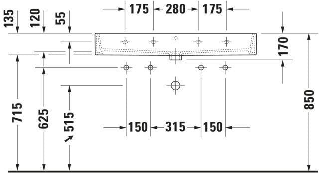 Duravit Waschtisch Vero Air 1000 mm mit Überlauf, 2 Hahnlöchern, 1 Becken, weiß