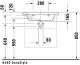 DURAVIT DuraStyle Möbelwaschtisch 650 mm mit Überlauf, 1 Hahnloch, weiß – wandhängend