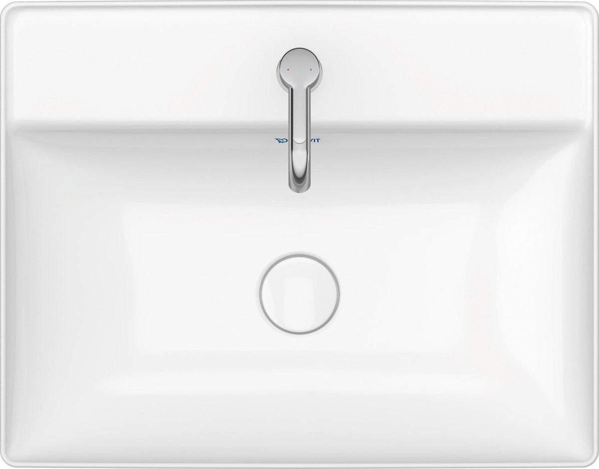 Duravit DuraSquare Aufsatzwaschtisch 600 mm, weiß, ohne Überlauf, mit Hahnlochbank – Design by Duravit