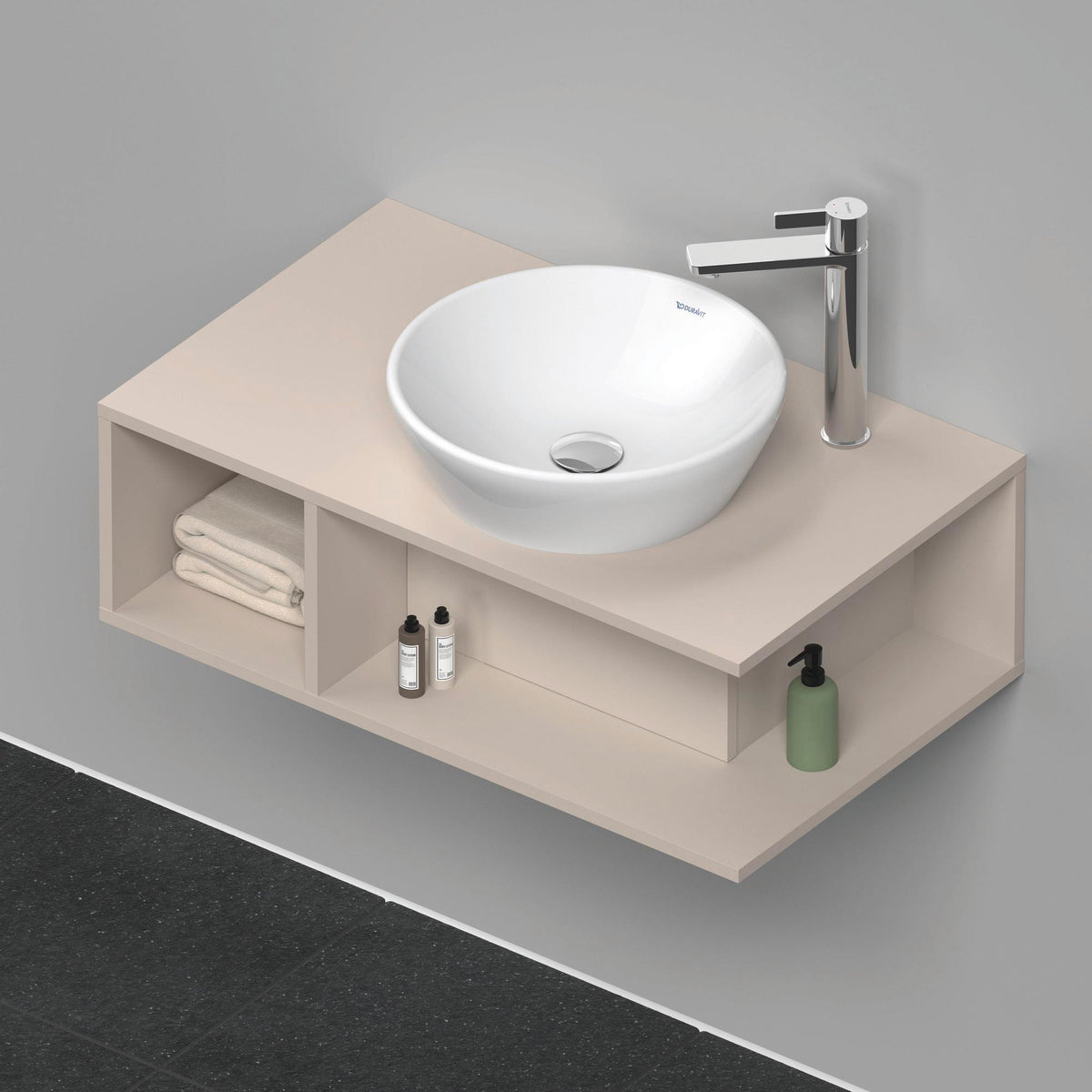 DURAVIT D-Neo Waschtischunterbau wandhängend 800 mm betongrau matt, Becken rechts, 1 offenes Fach